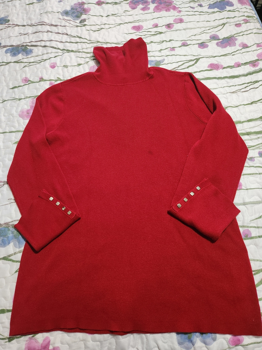 Chico's Red Turtleneck Sweater with Cuff Button Accents